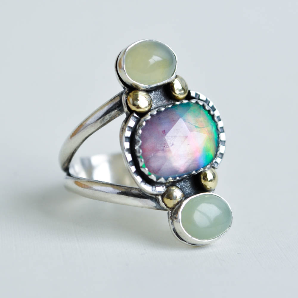 Aurora Opal and Jade Ring—Size 7