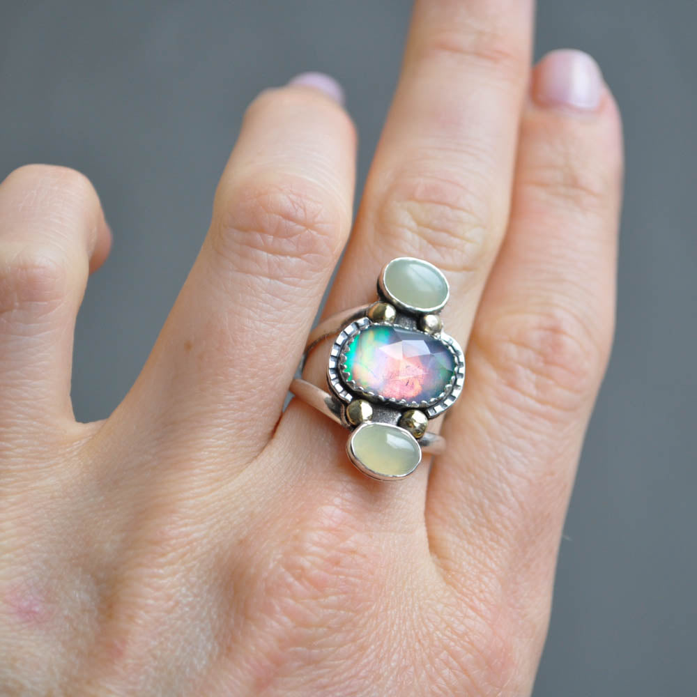 Aurora Opal and Jade Ring—Size 7