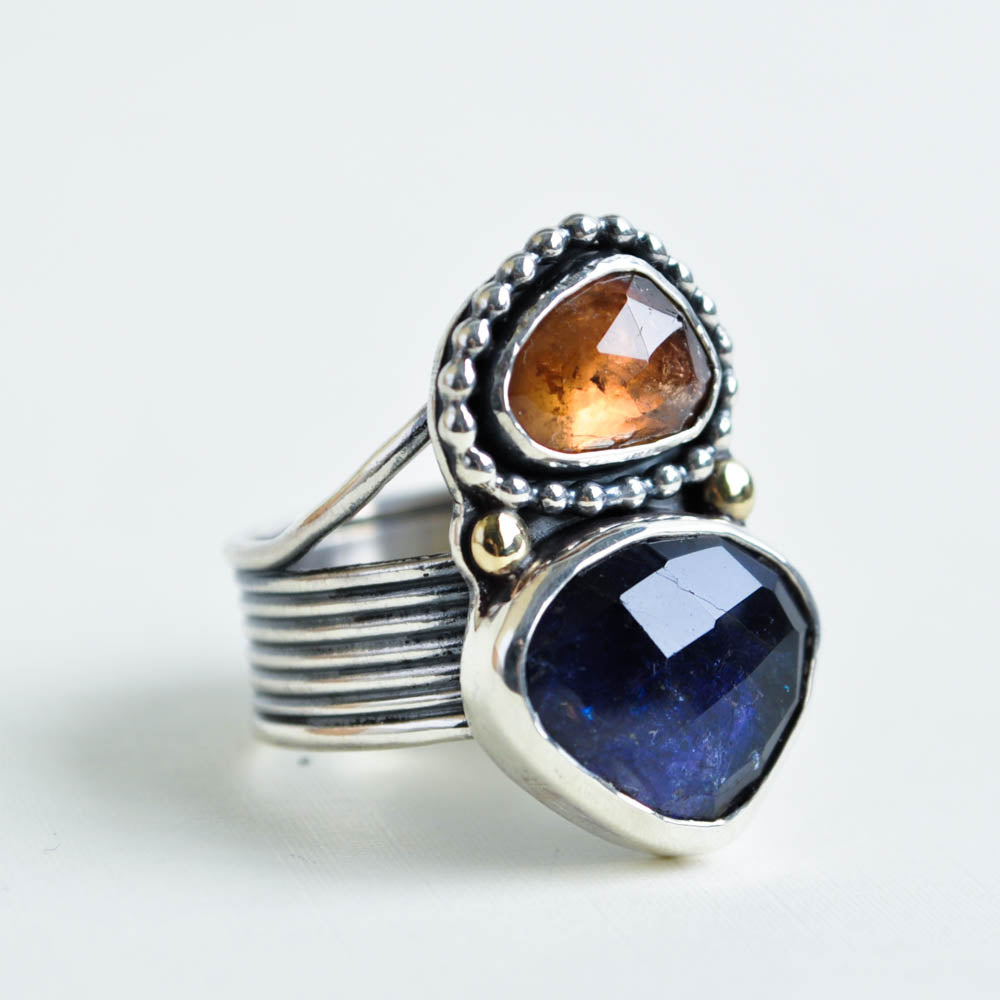 Iolite and Tourmaline Ring—Size 8.5