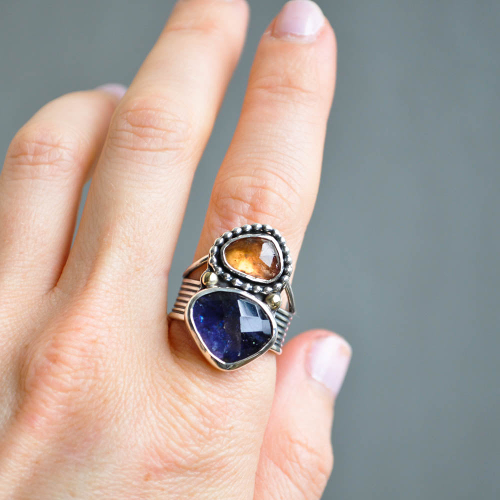Iolite and Tourmaline Ring—Size 8.5