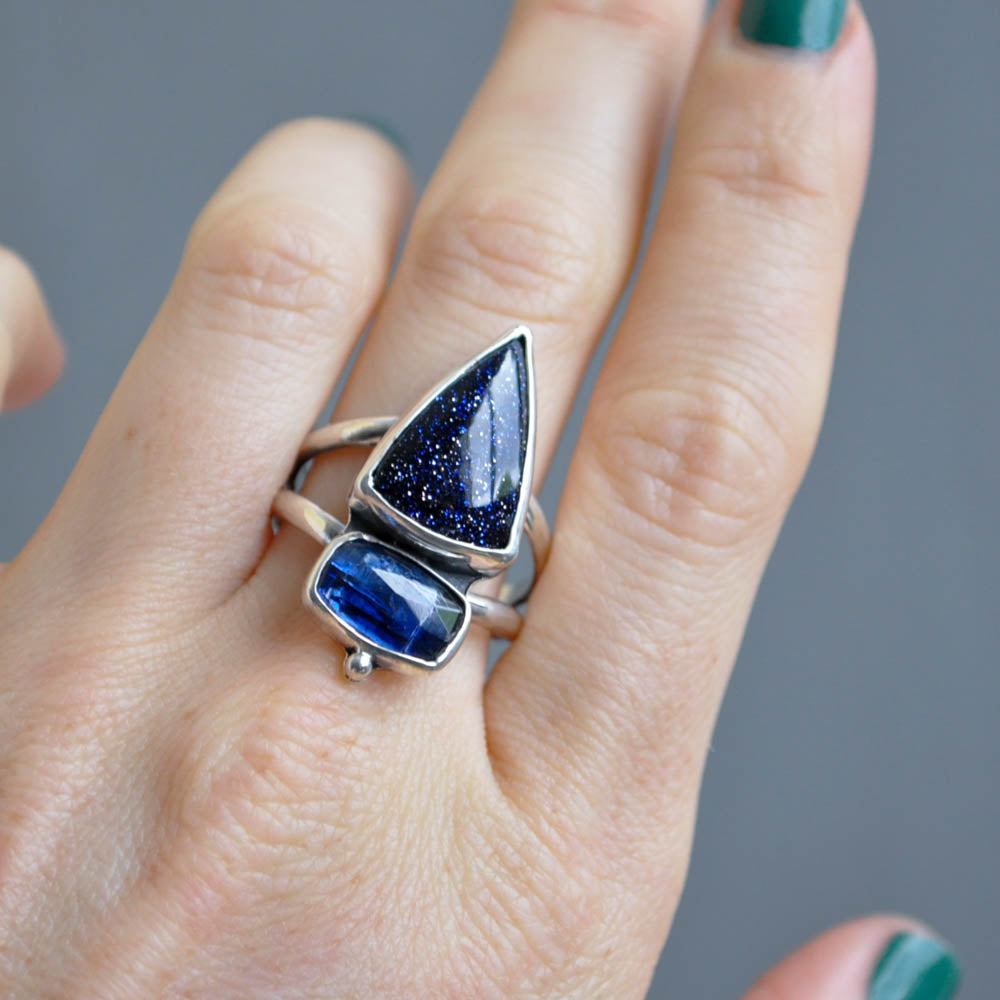 Goldstone and Kyanite Ring—Size 10