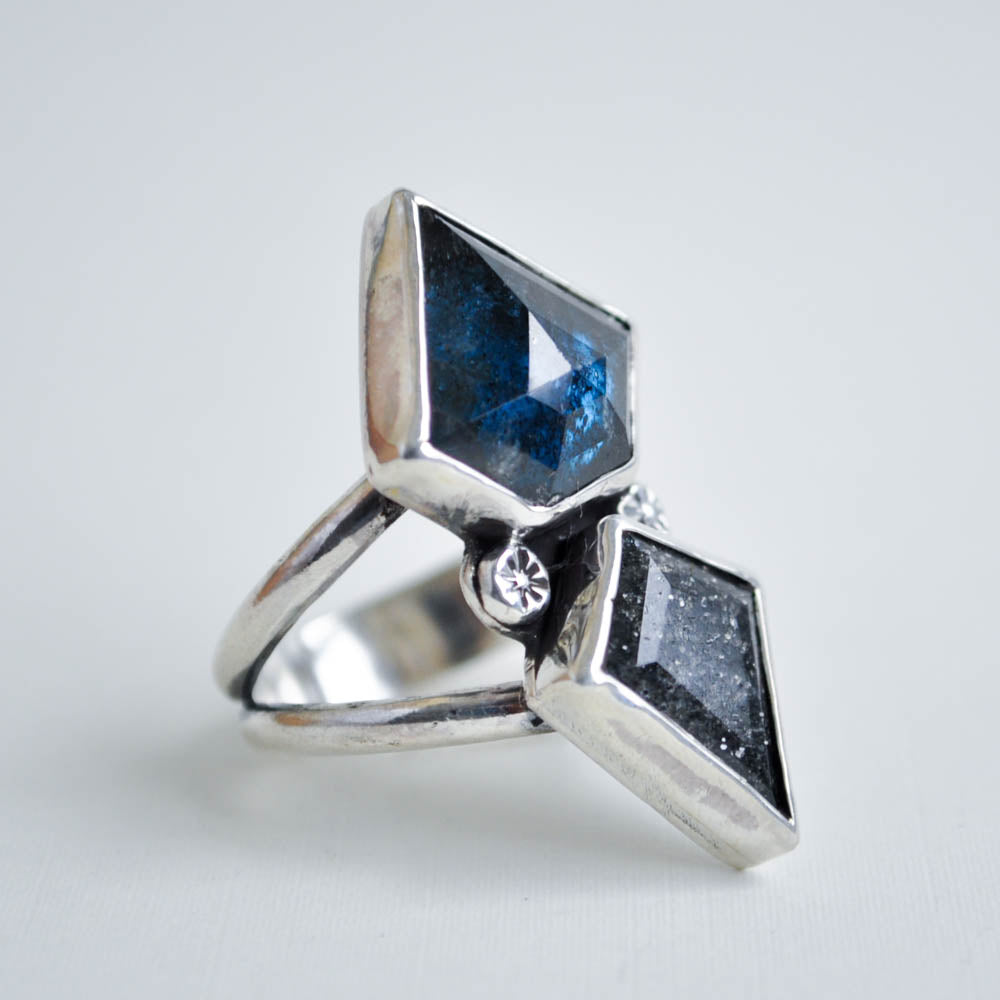 Kyanite and Sunstone Shield Ring—Size 8
