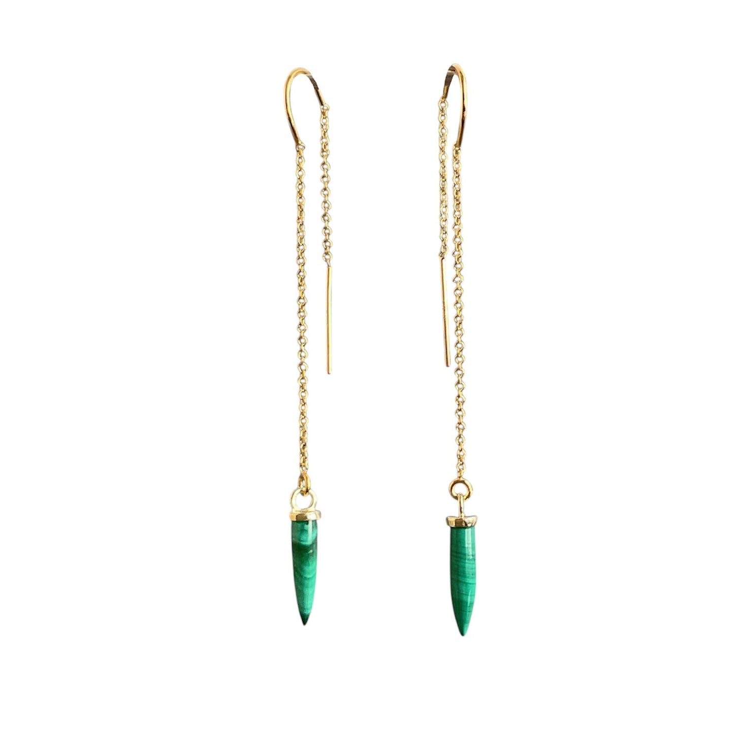 14k gold-filled or sterling silver threader earrings with various gemstone drops hanging at the bottom.