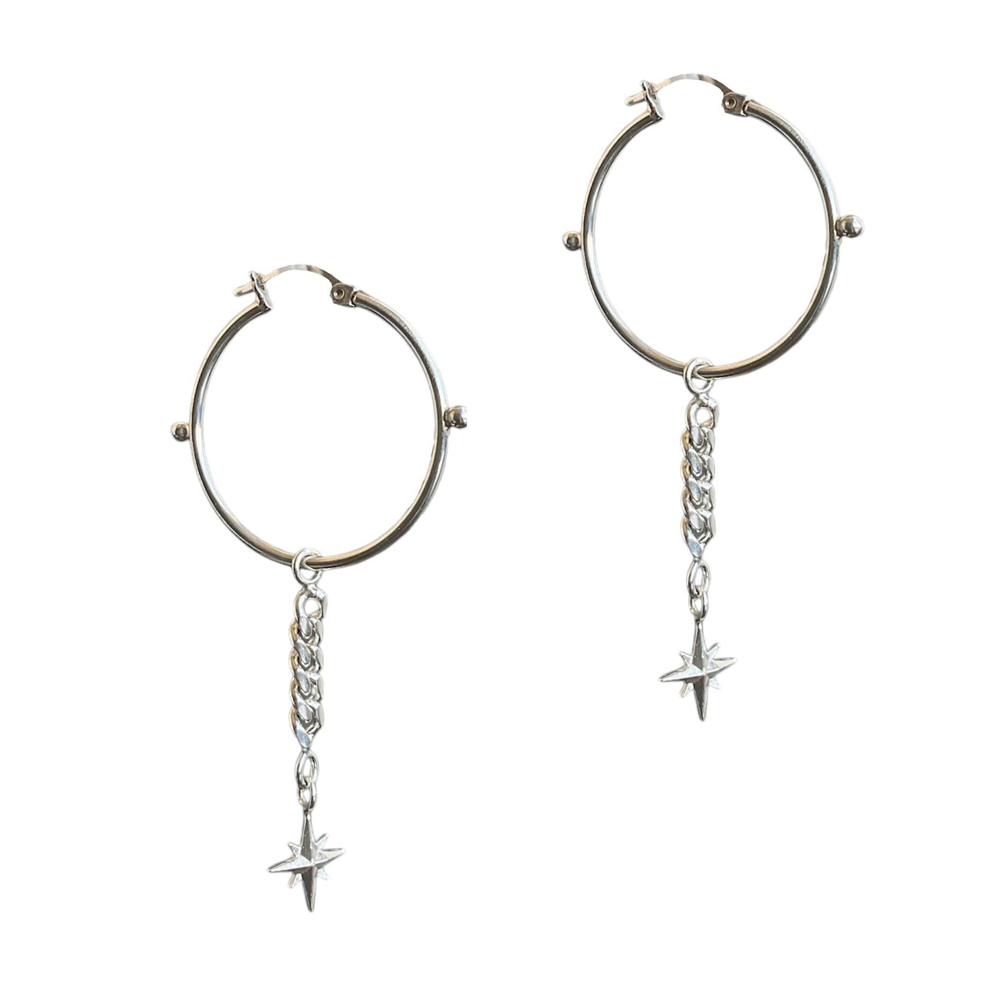 North Star Cuban Chain Dangle Hoop Earrings
