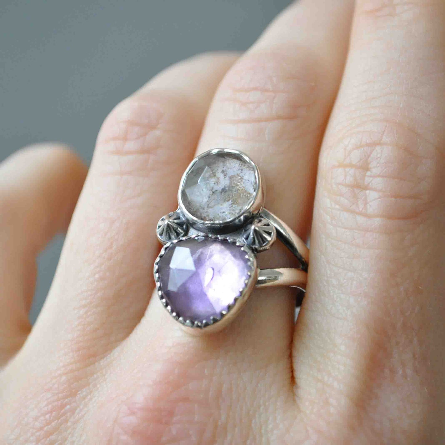 Amethyst and Herkimer Ring—Size 9