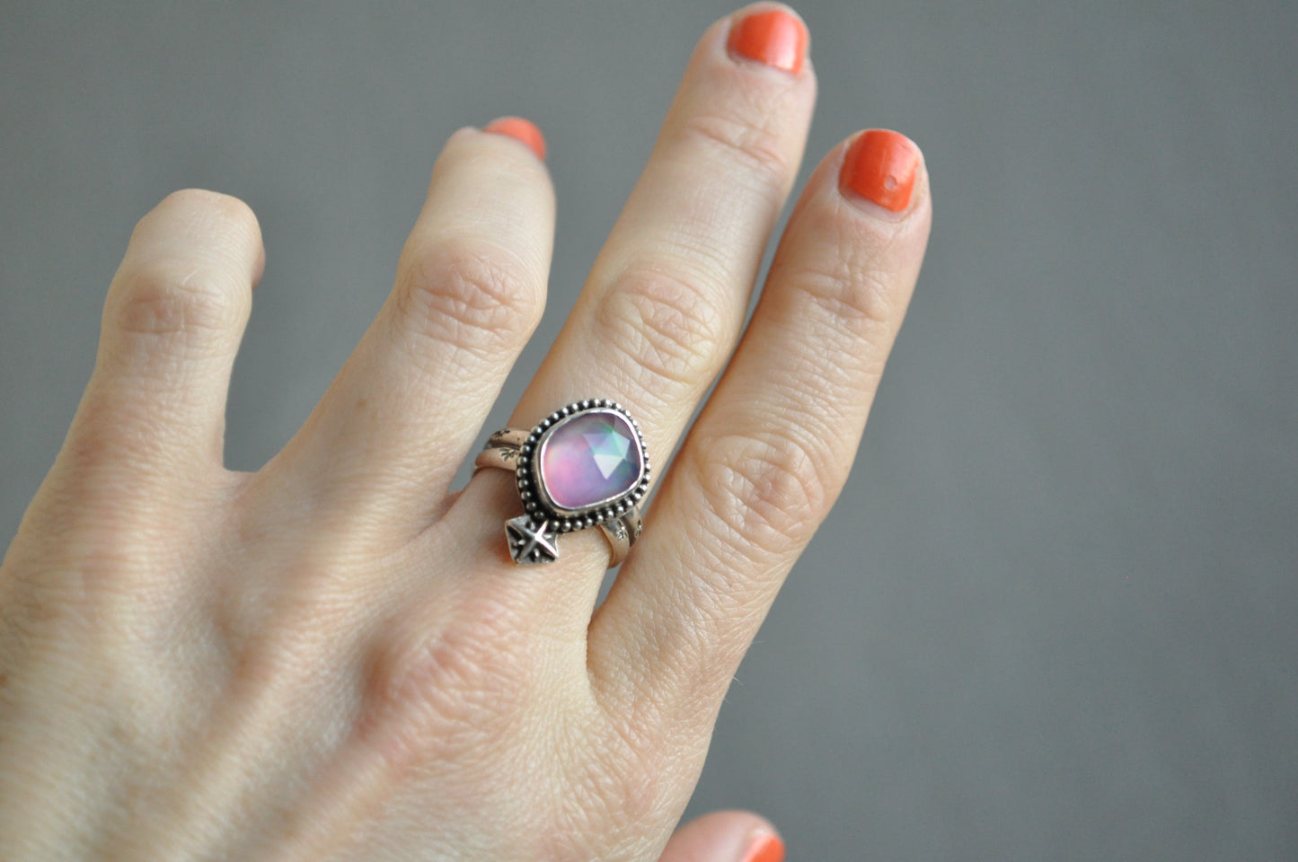 Aurora Opal Star Top Ring—Size 7