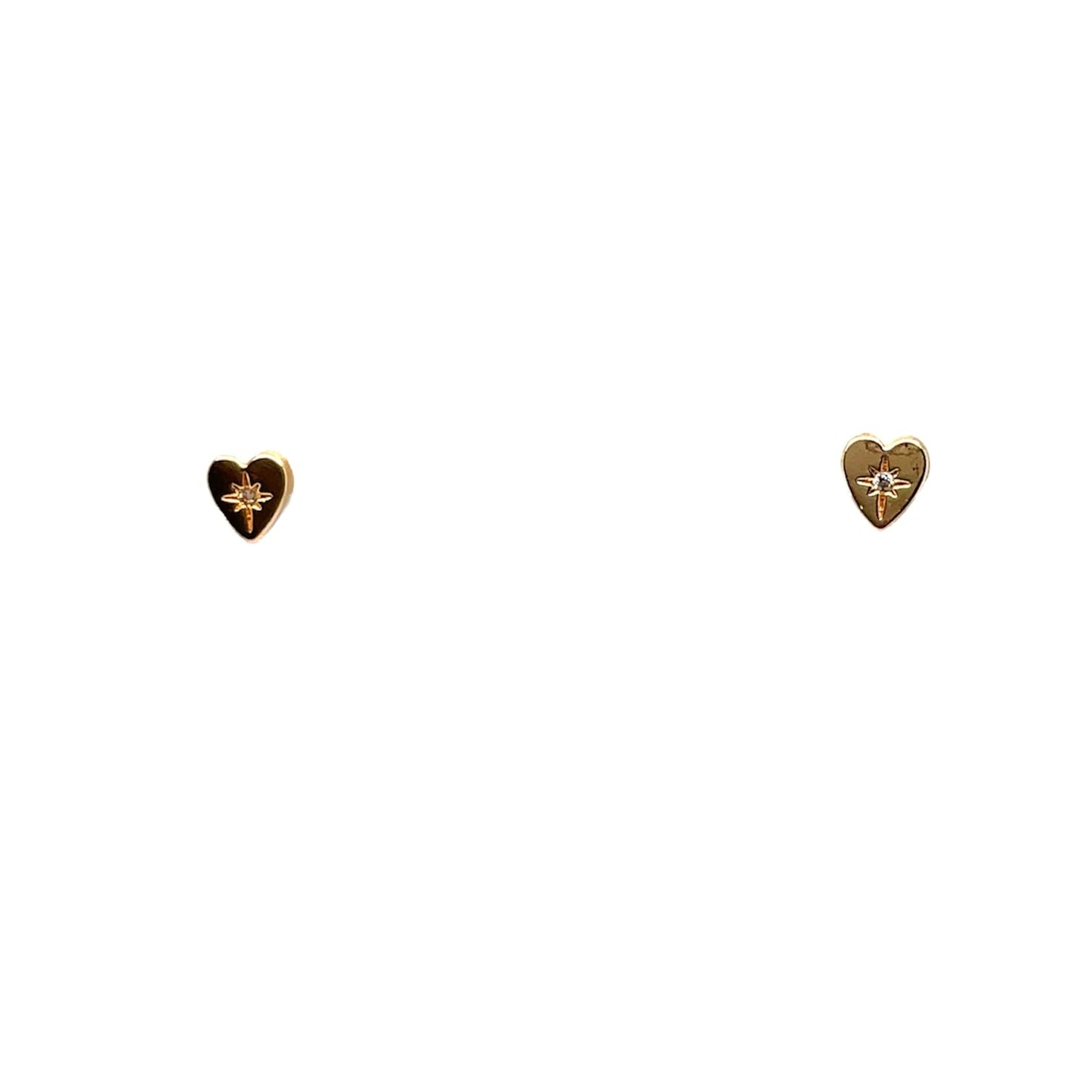 Tiny heart post earrings with cubic zirconia centers.
