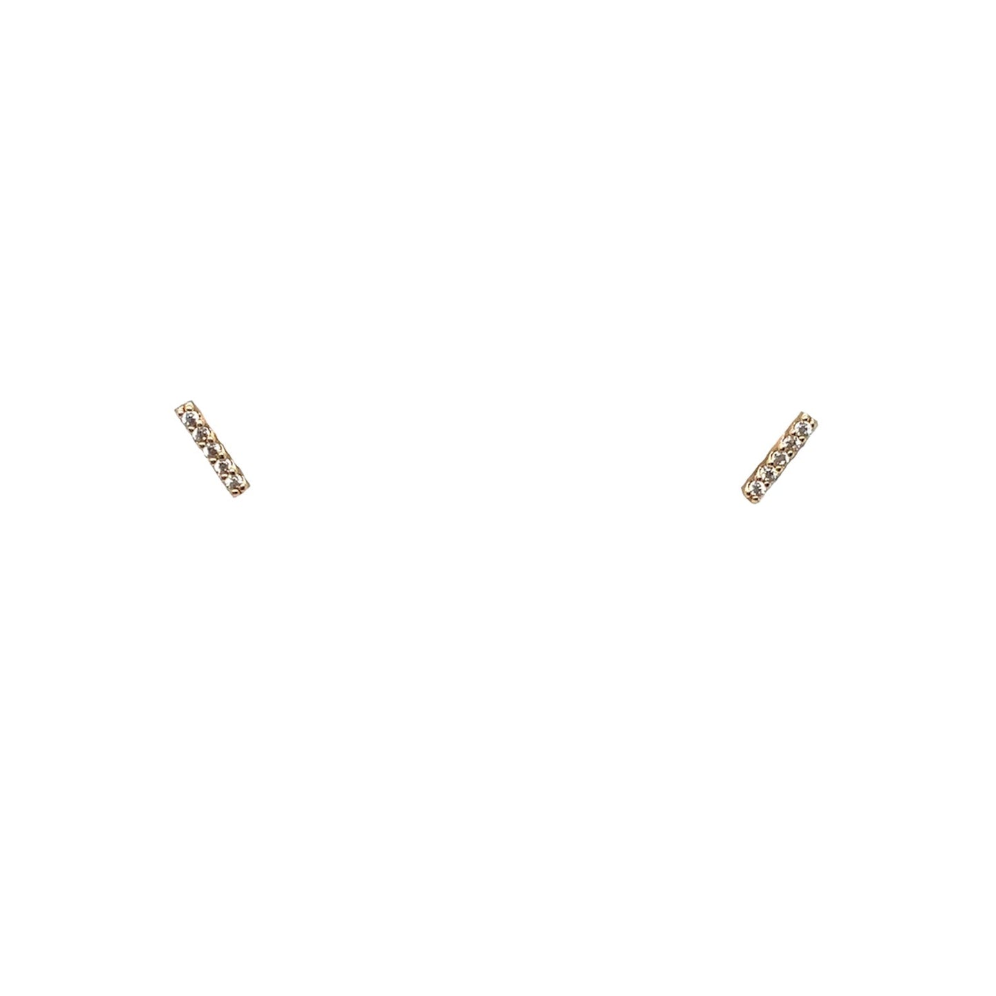 Mini bar post earrings with sparkling cubic zirconia gemstones, 6mm long.