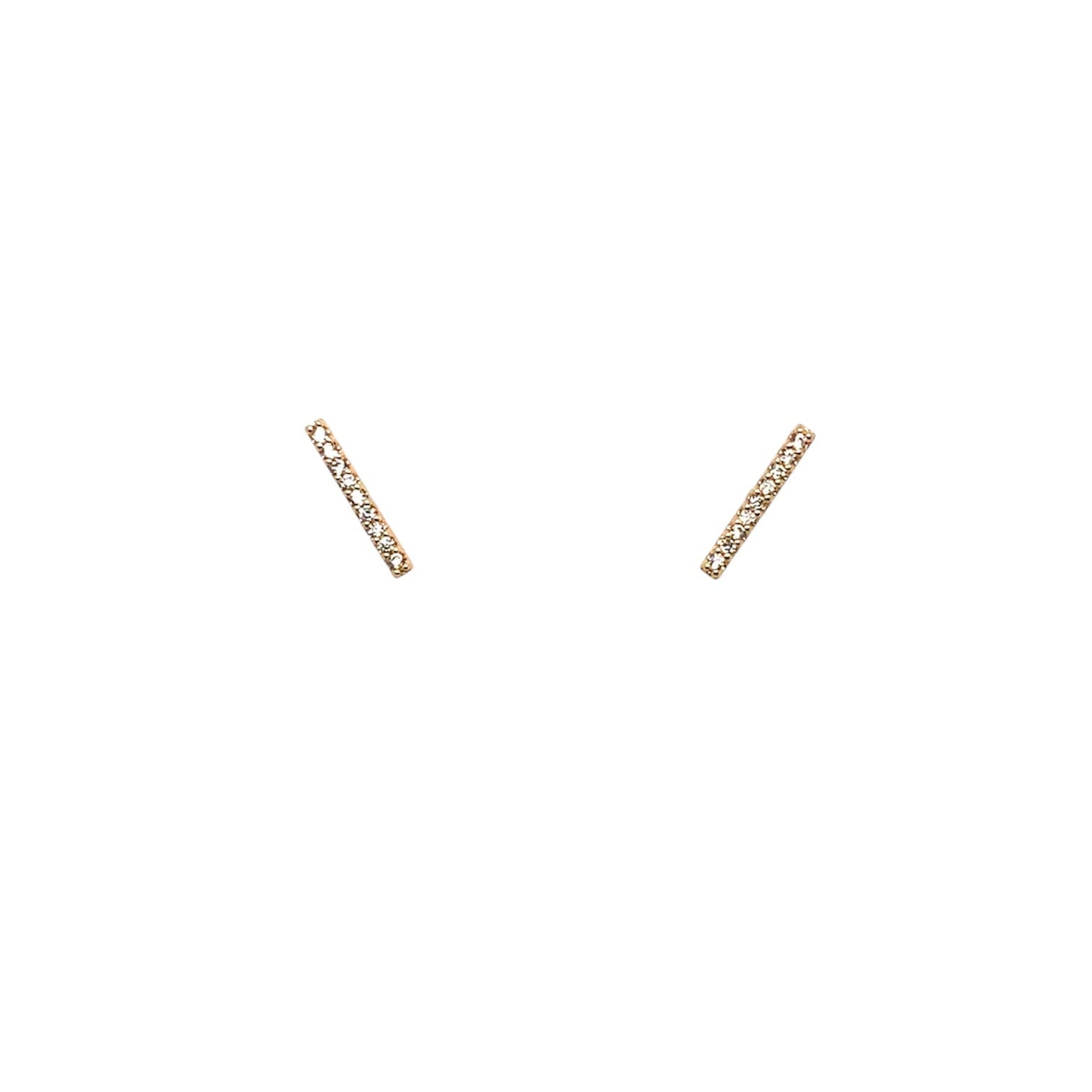 Medium bar post earrings with sparkling cubic zirconia gemstones, 10mm long.