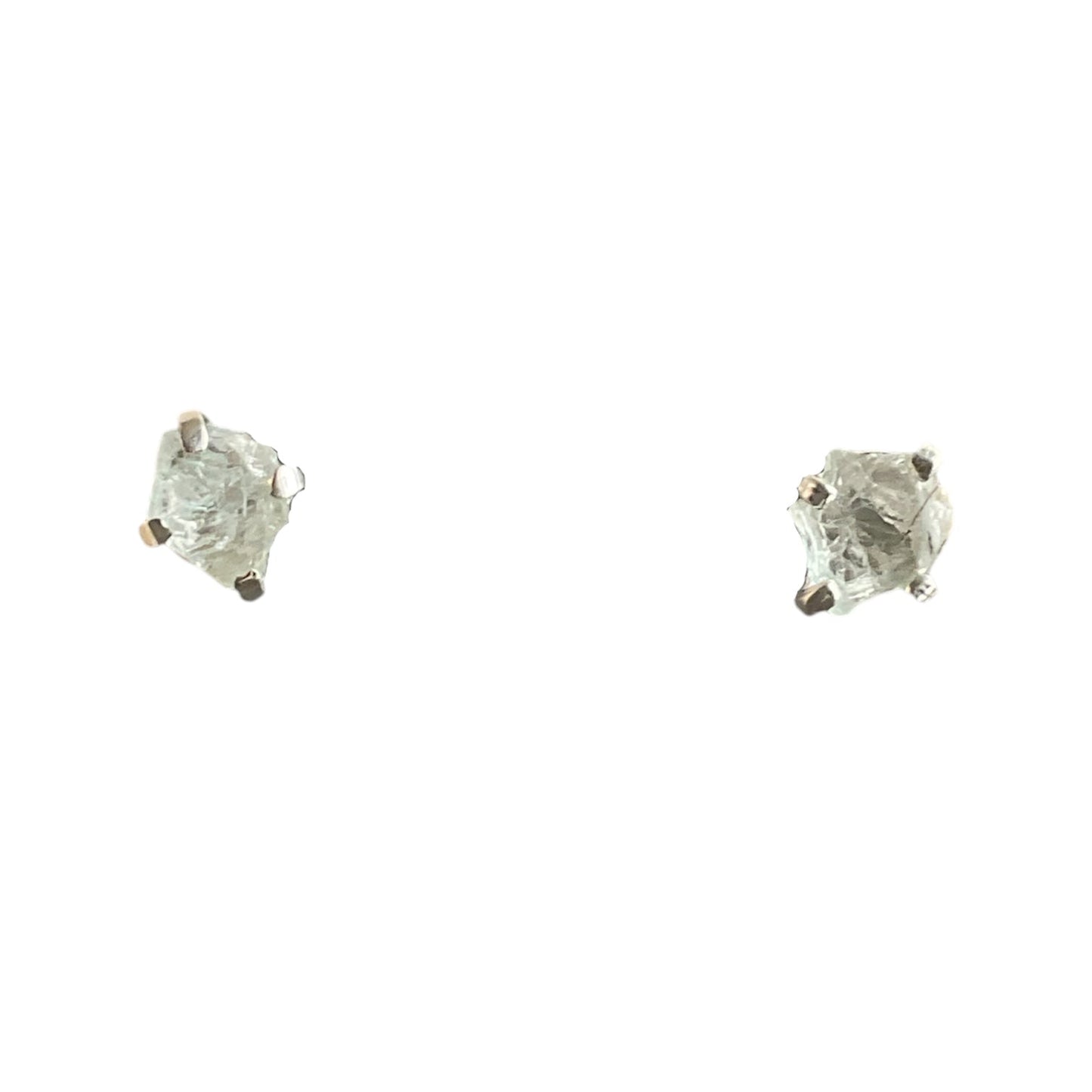 Rough aquamarine gemstones prong set in sterling silver on posts and nuts