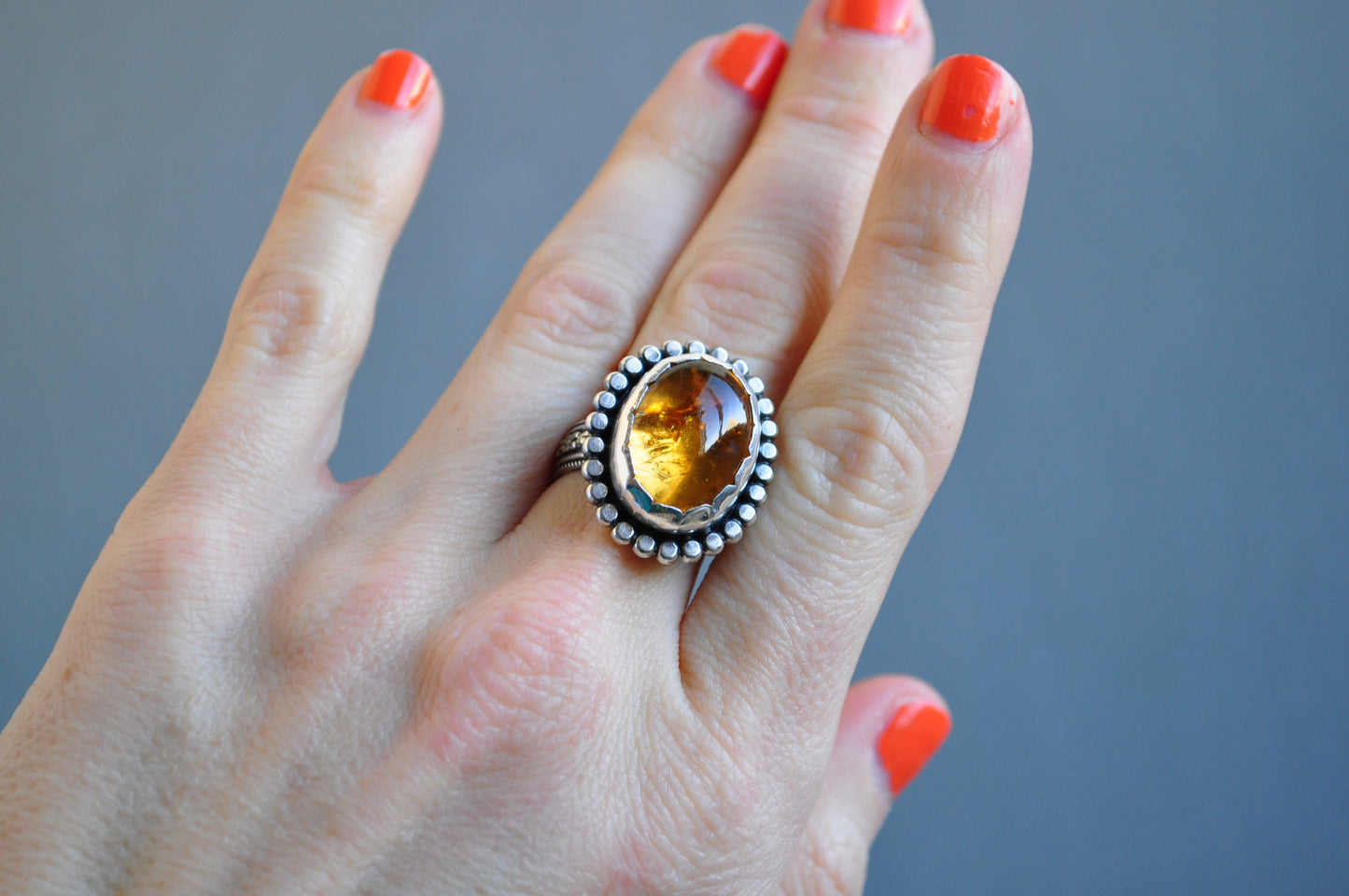 Sunflower Citrine Ring—Size 8