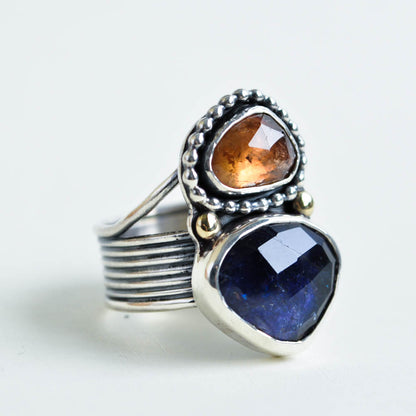 Iolite and Tourmaline Ring—Size 8.5