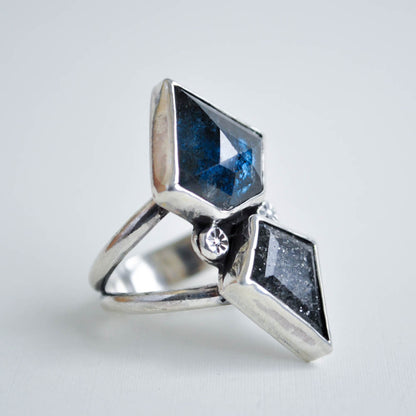 Kyanite and Sunstone Shield Ring—Size 8