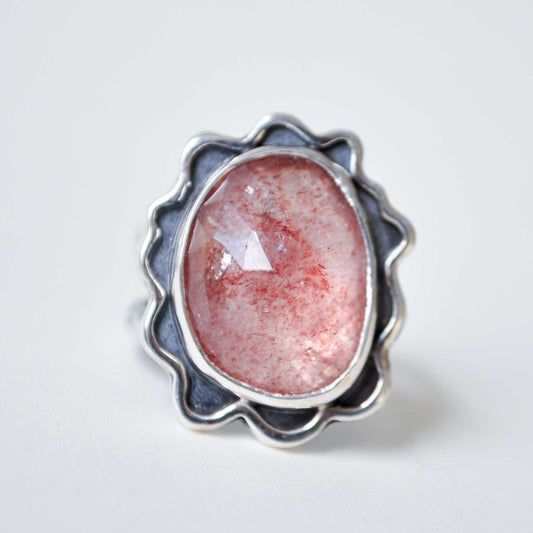 Strawberry Quartz Squiggle Ring—Size 5.5