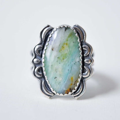 Peruvian Opal Scroll Ring—Size 7