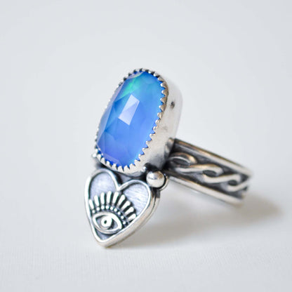 Aurora Opal Heart Eye Ring—Size 8.5