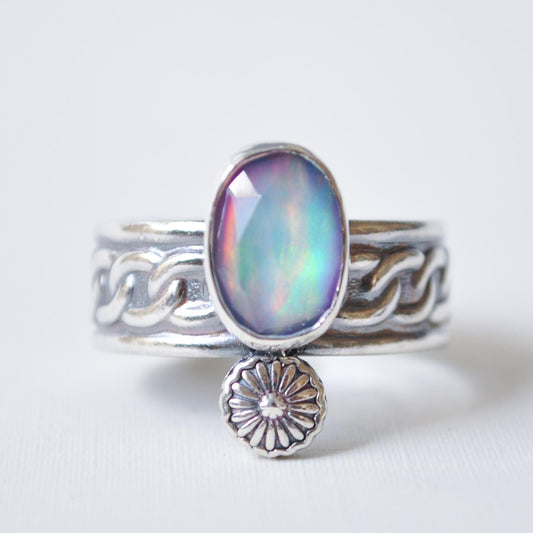Aurora Opal Flower Ring—Size 9