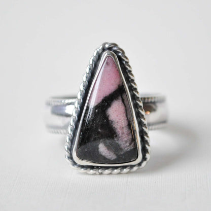 Rhodonite Triangle Ring—Size 8