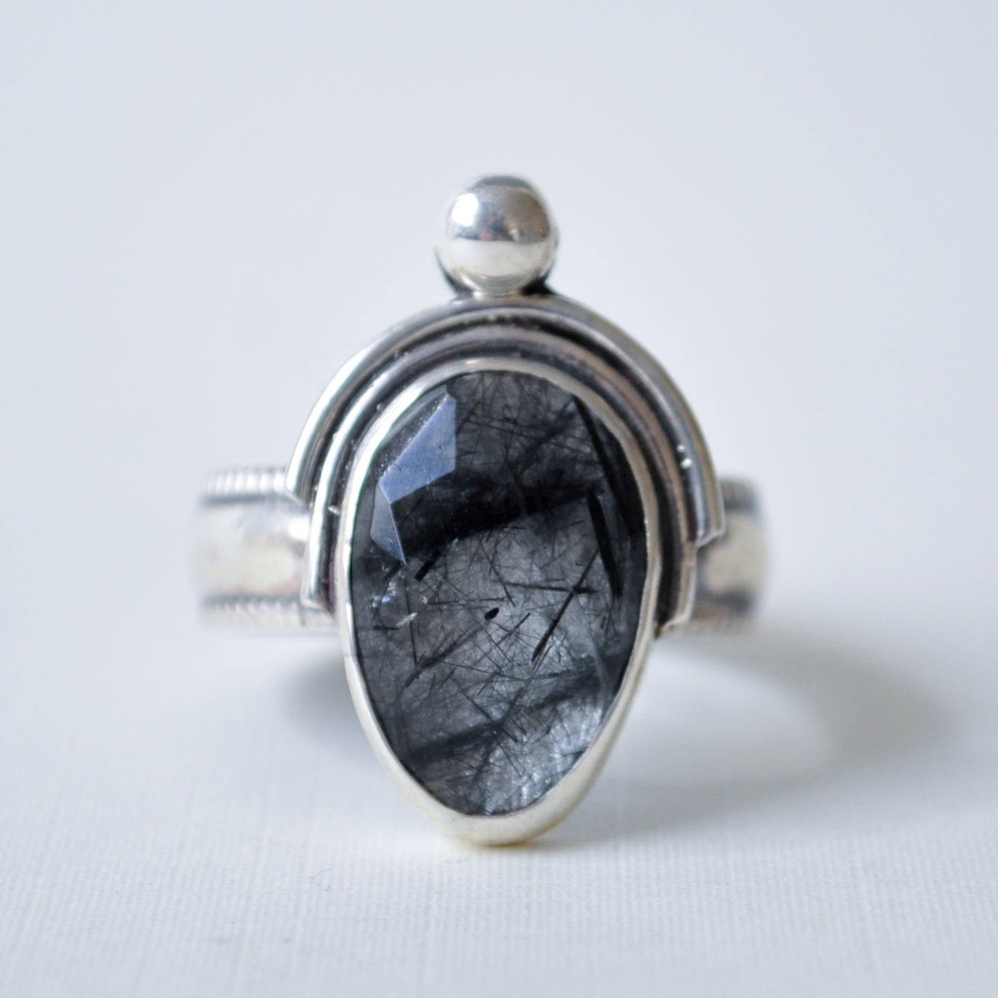 Tourmalated Quartz Crown Ring—Size 8.5
