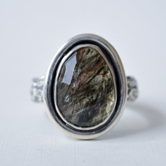 Rutilated Quartz Garden Ring—Size 8.5