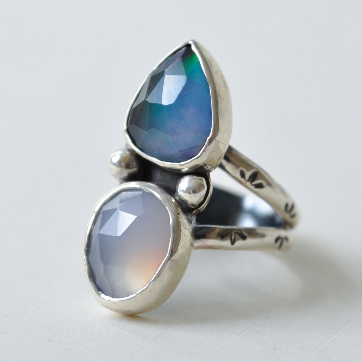 Aurora Opal and Chalcedony Ring—Size 7