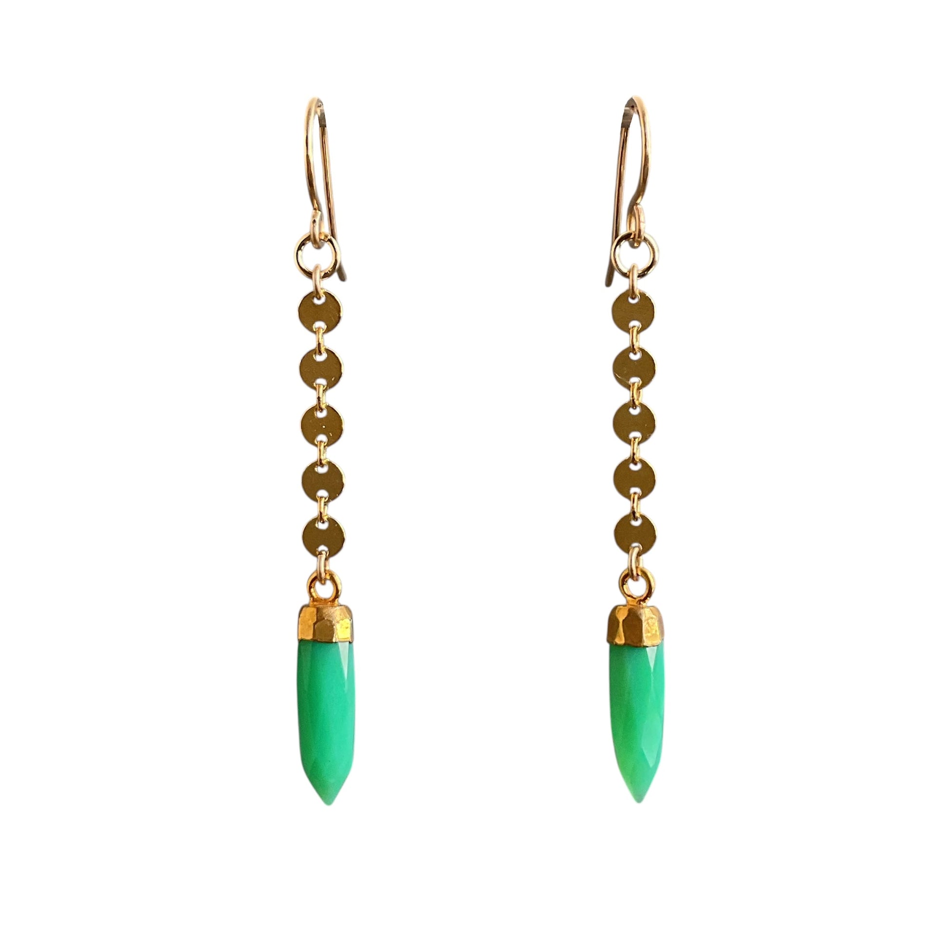14k gold-filled ear wire with disc chain and various gemstone drops