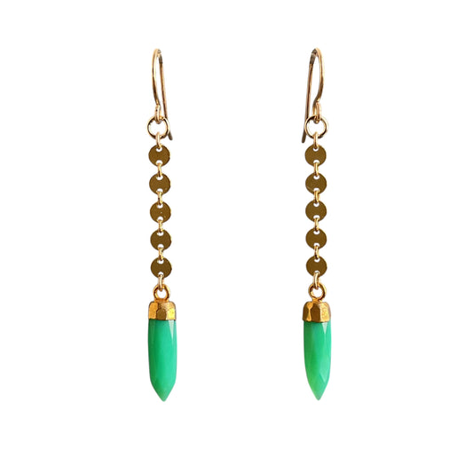 14k gold-filled ear wire with disc chain and various gemstone drops