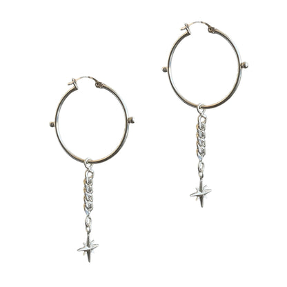 North Star Cuban Chain Dangle Hoop Earrings