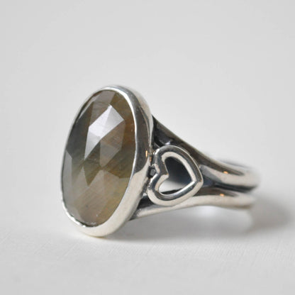 Parti-Sapphire Heart Ring—Size 9