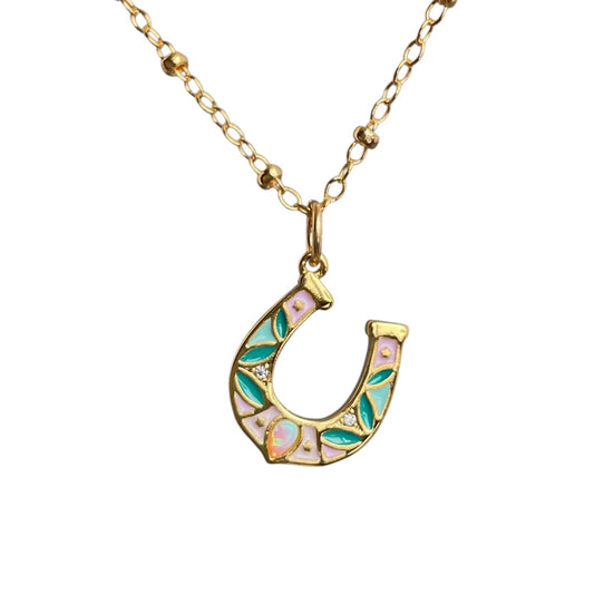 Enamel and Opal Horseshoe Necklace