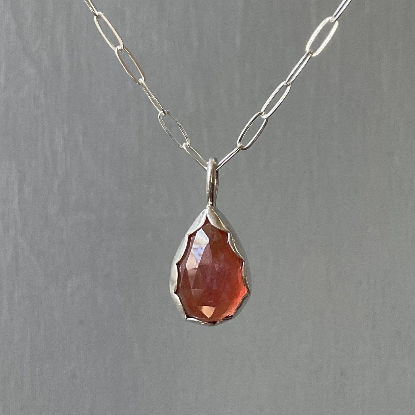Pink-Orange Sapphire Drop Necklace