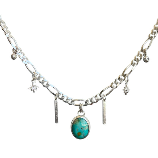 Turquoise Silver Charm Necklace