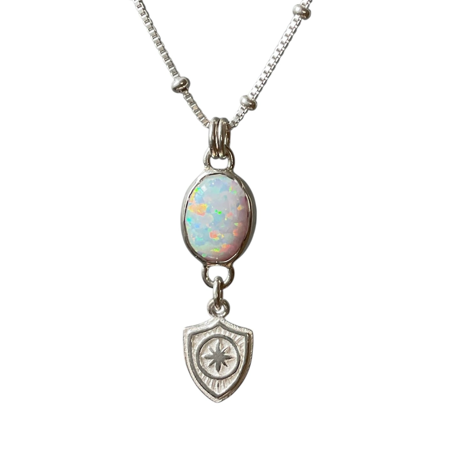 Opal and Shield Charm Necklace