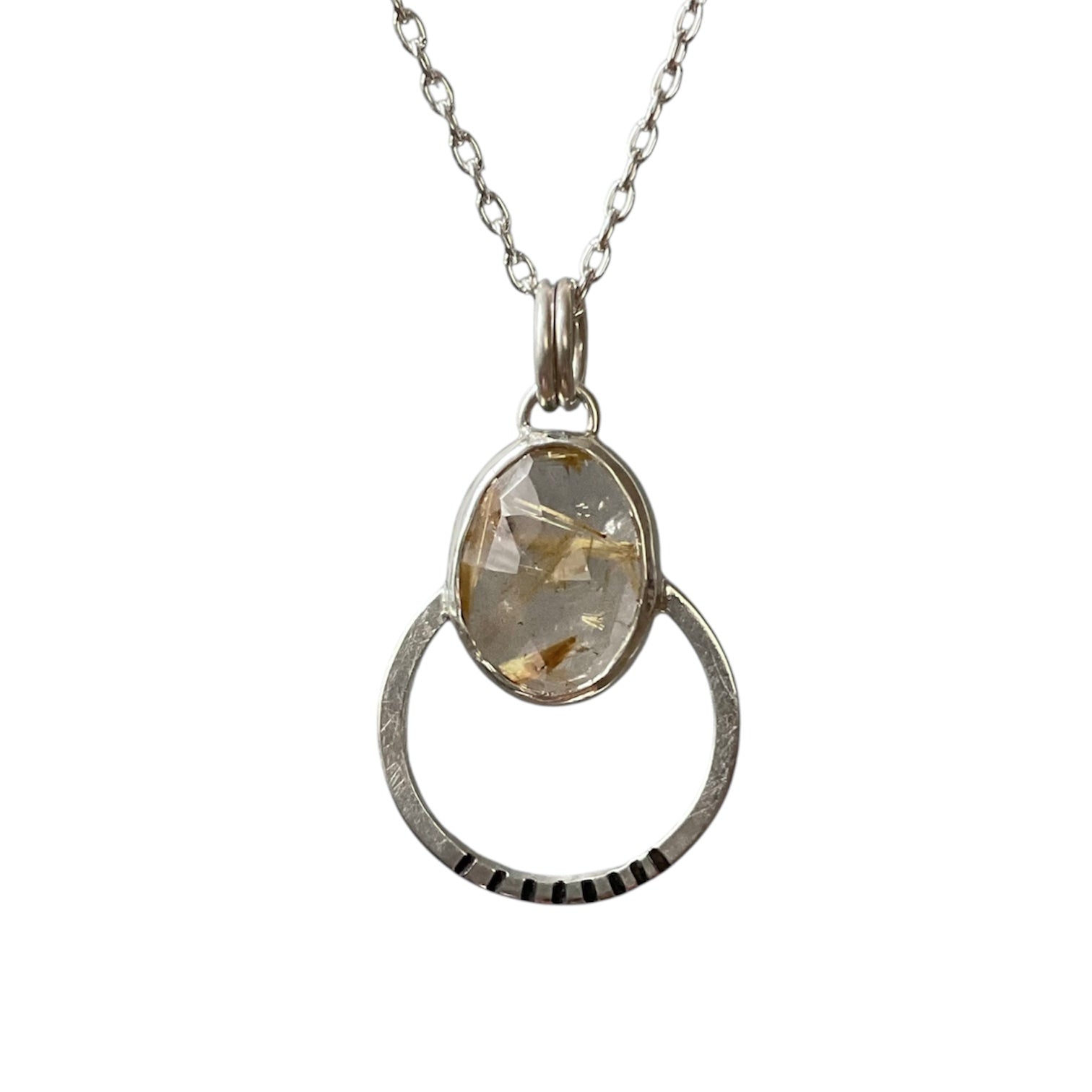 Golden rutilated quartz gemstone necklace in stelring silver