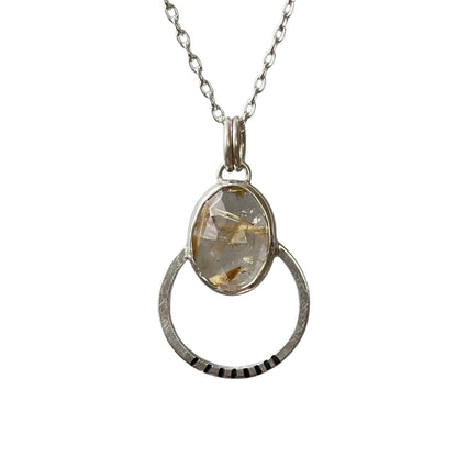 Golden rutilated quartz gemstone necklace in stelring silver