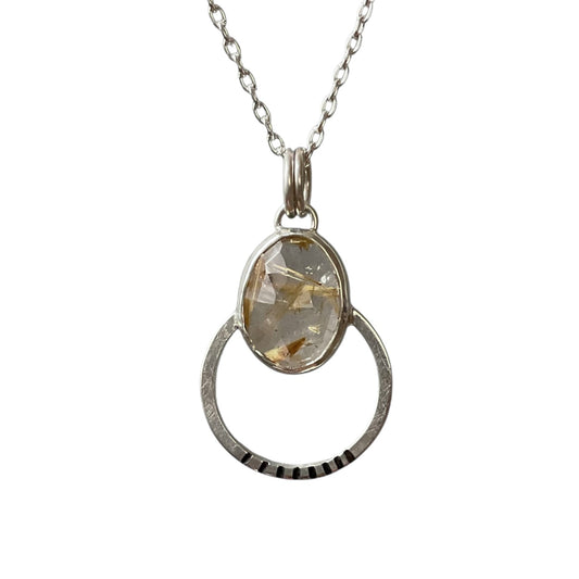 Golden rutilated quartz gemstone necklace in stelring silver