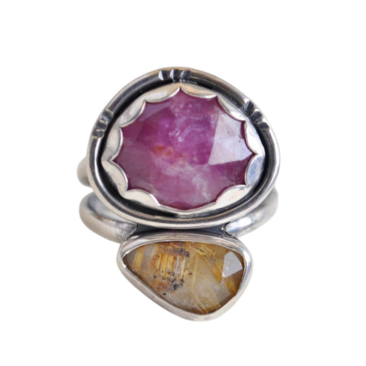 Ruby and Rutilated Quartz Ring—Size 8