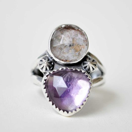 Amethyst and Herkimer Ring—Size 9