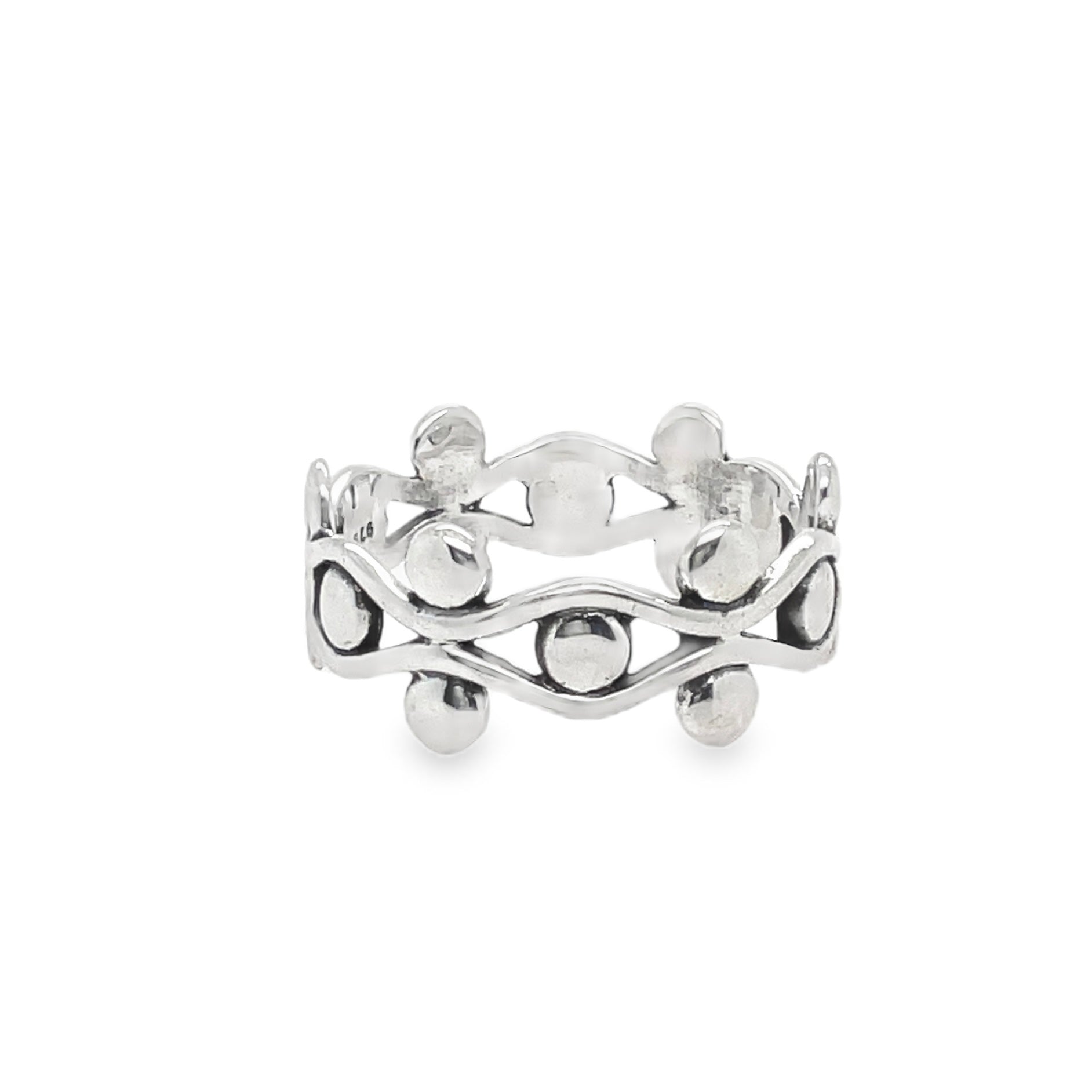 Fun, flirty, and open lattice ring with a repeaded dotted pattern 