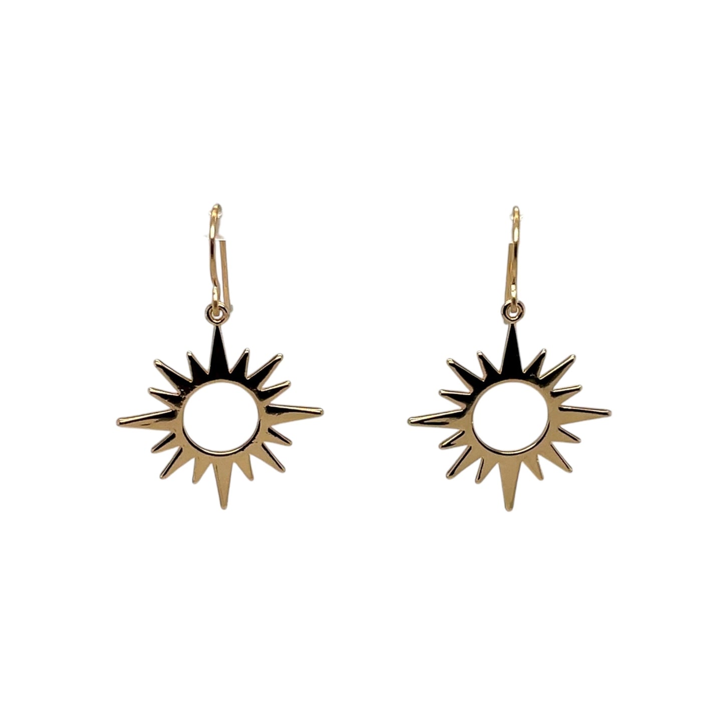 Gleaming open star sun drops on 14k gold-filled ear wires.
