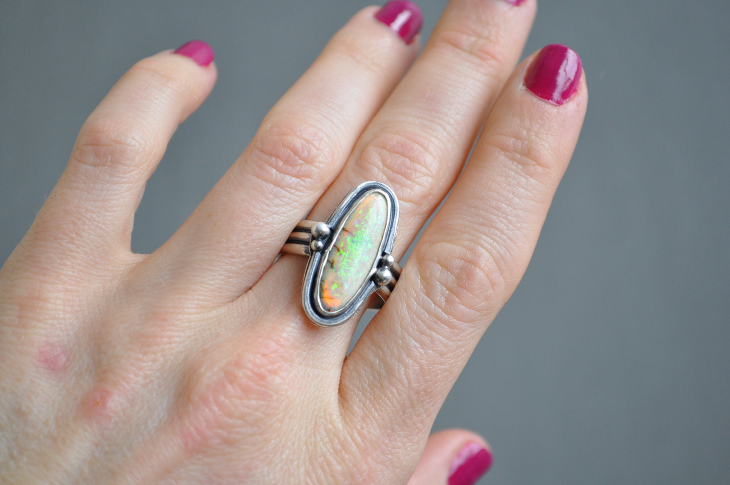 Sterling Opal Ring—Size 9.5